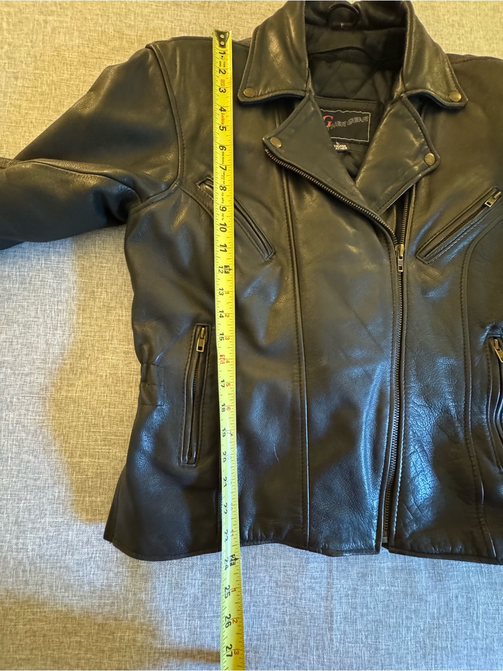 LG Leather Gear Asymmetrical Black Lined Motorcycle Jacket Size L - Picture 14 of 16